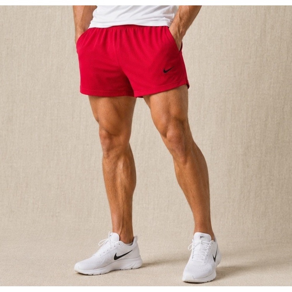 Nike Men's Dri-FIT Open-Hole Mesh Basketball Shorts Sz LARGE 5" Inseam Red Gym